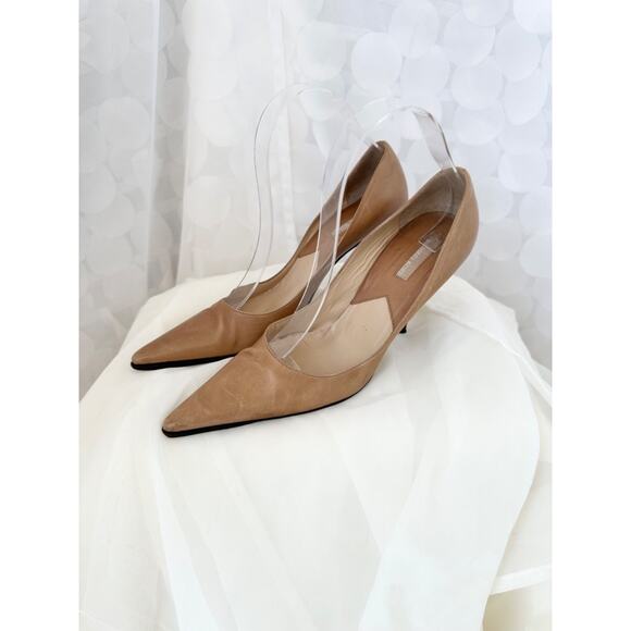 Michael Kors Neutral Nude Beige Leather Pointed toe Heels size 7 Made in Italy - Picture 5 of 11